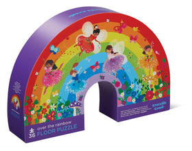Crocodile Creek over-the-rainbow puzzle on the floor, great for screen-free play.