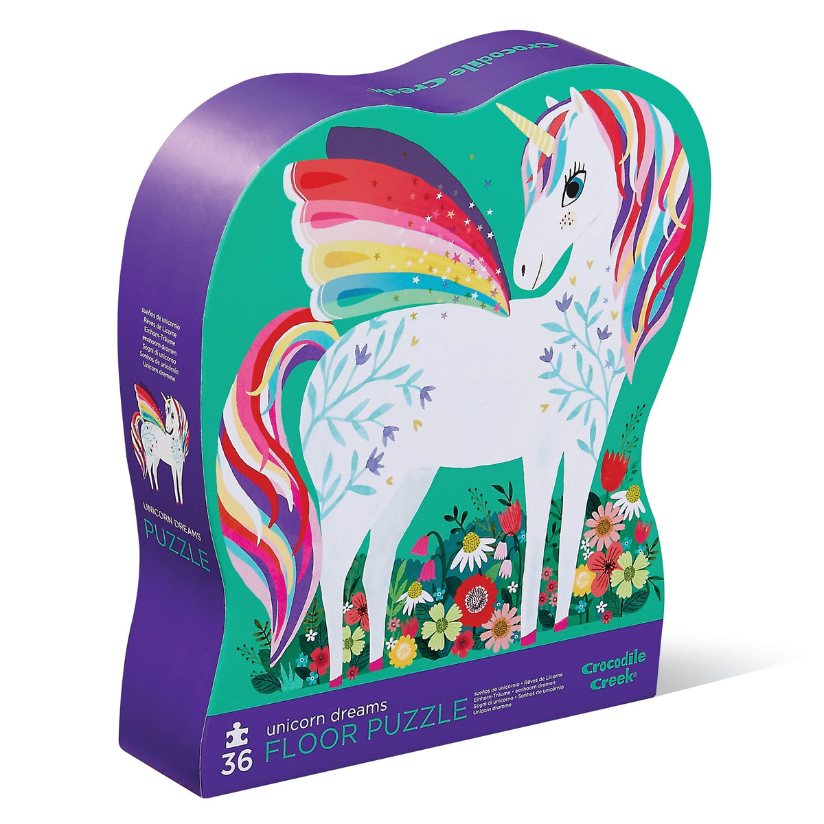 Crocodile Creek Unicorn Dreams puzzle closeup with vibrant colors for developing motor skills