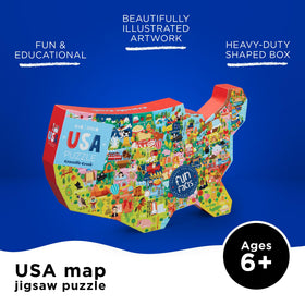 Crocodile Creek USA map puzzle art highlights vibrant colors for learning.