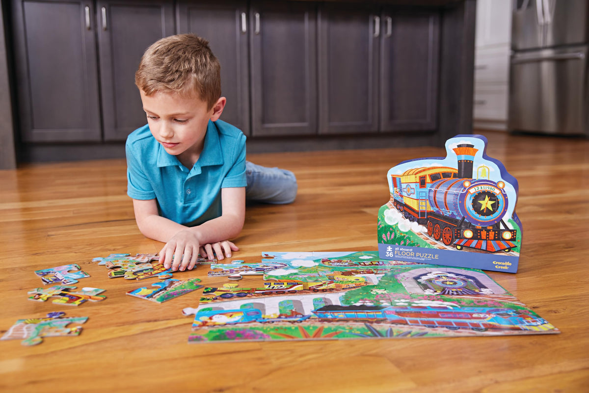 Crocodile Creek All Aboard kids assembling puzzle to boost problem-solving