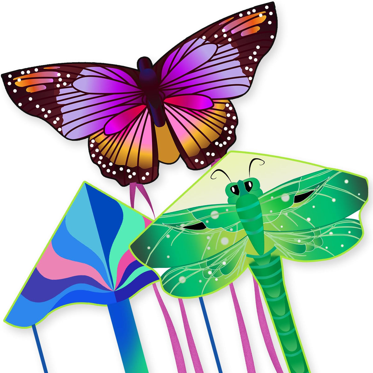 Crogift butterfly kite in flight, ideal for family beach fun and easy handling.