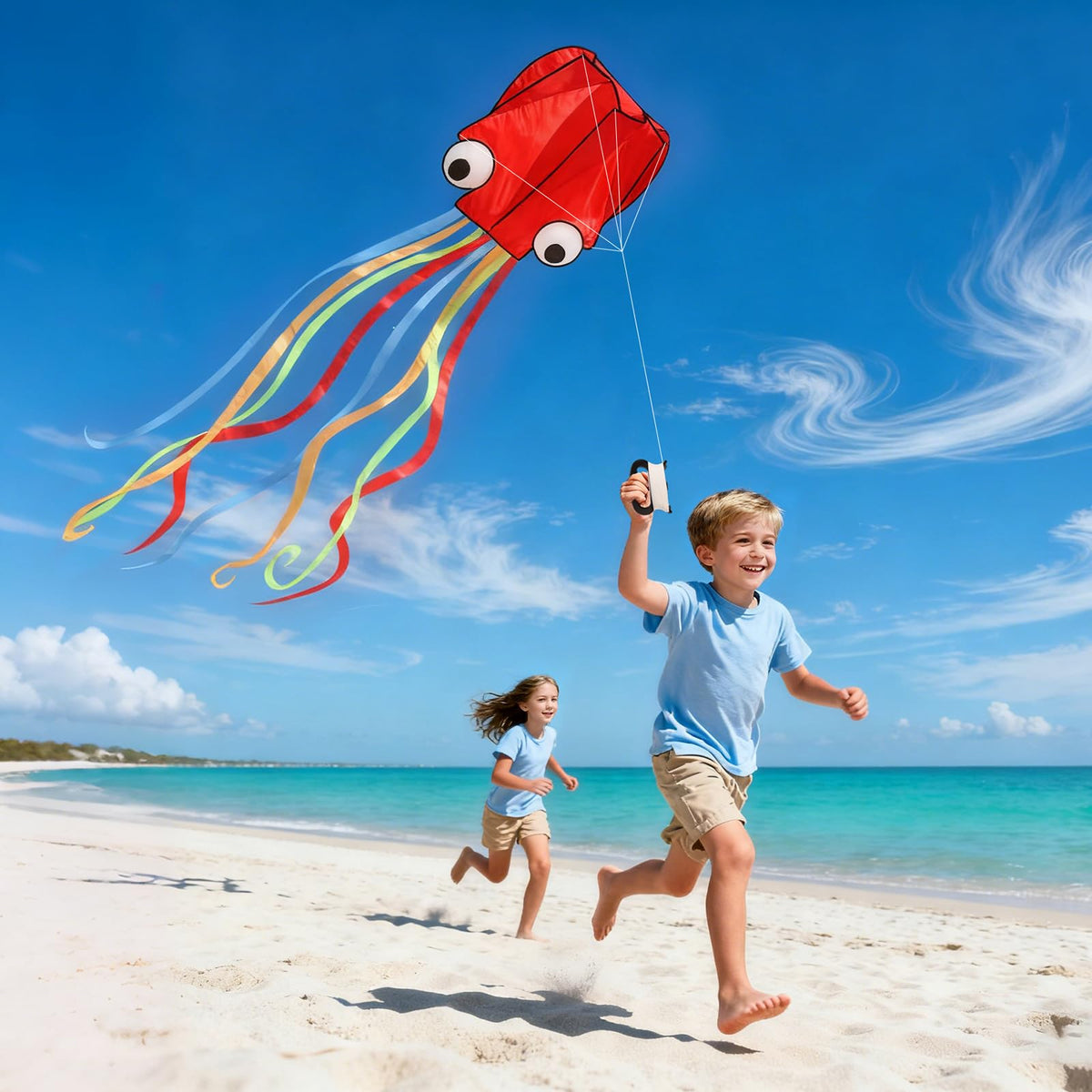 Crogift kite on a sunny beach providing a lively scene