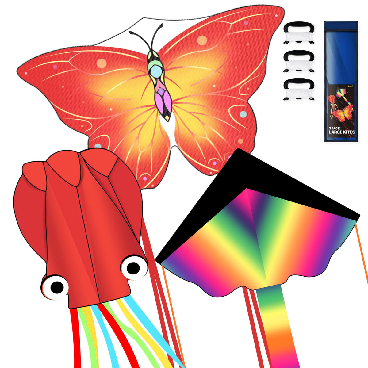 Crogift butterfly kite front view, bright colors for easy daytime visibility.