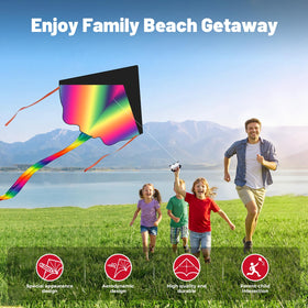 Crogift delta kite in mid-flight, lightweight build for simple launches.