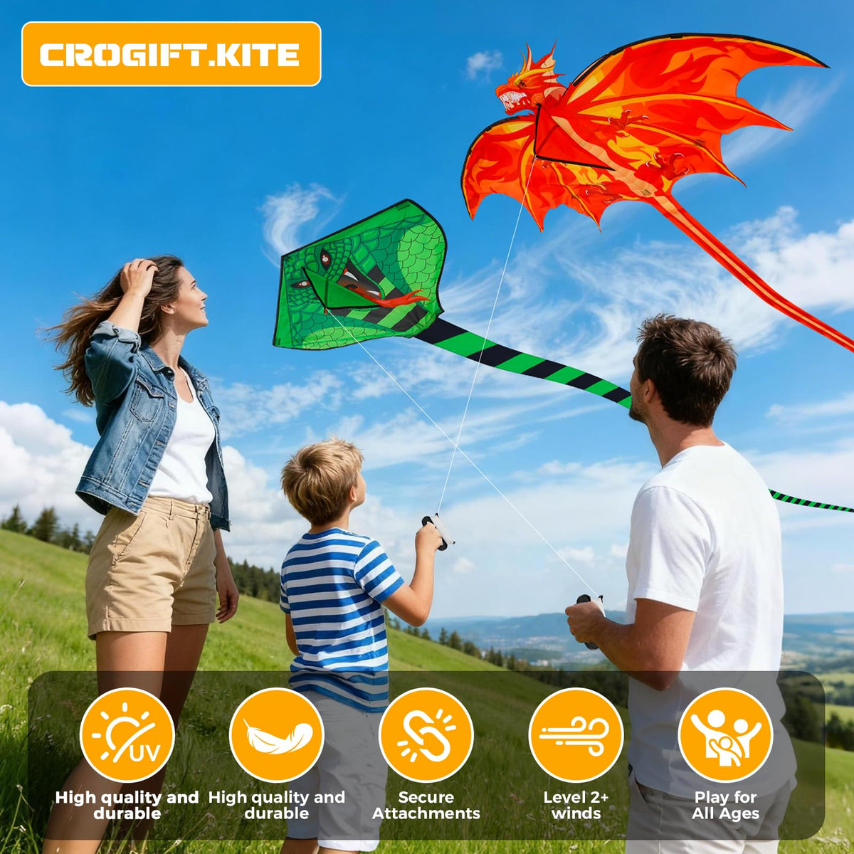 Crogift family enjoying an outdoor kite time together in the park