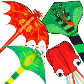 Crogift Fire Dragon Kite in green flying high over the beach for vivid outdoor play