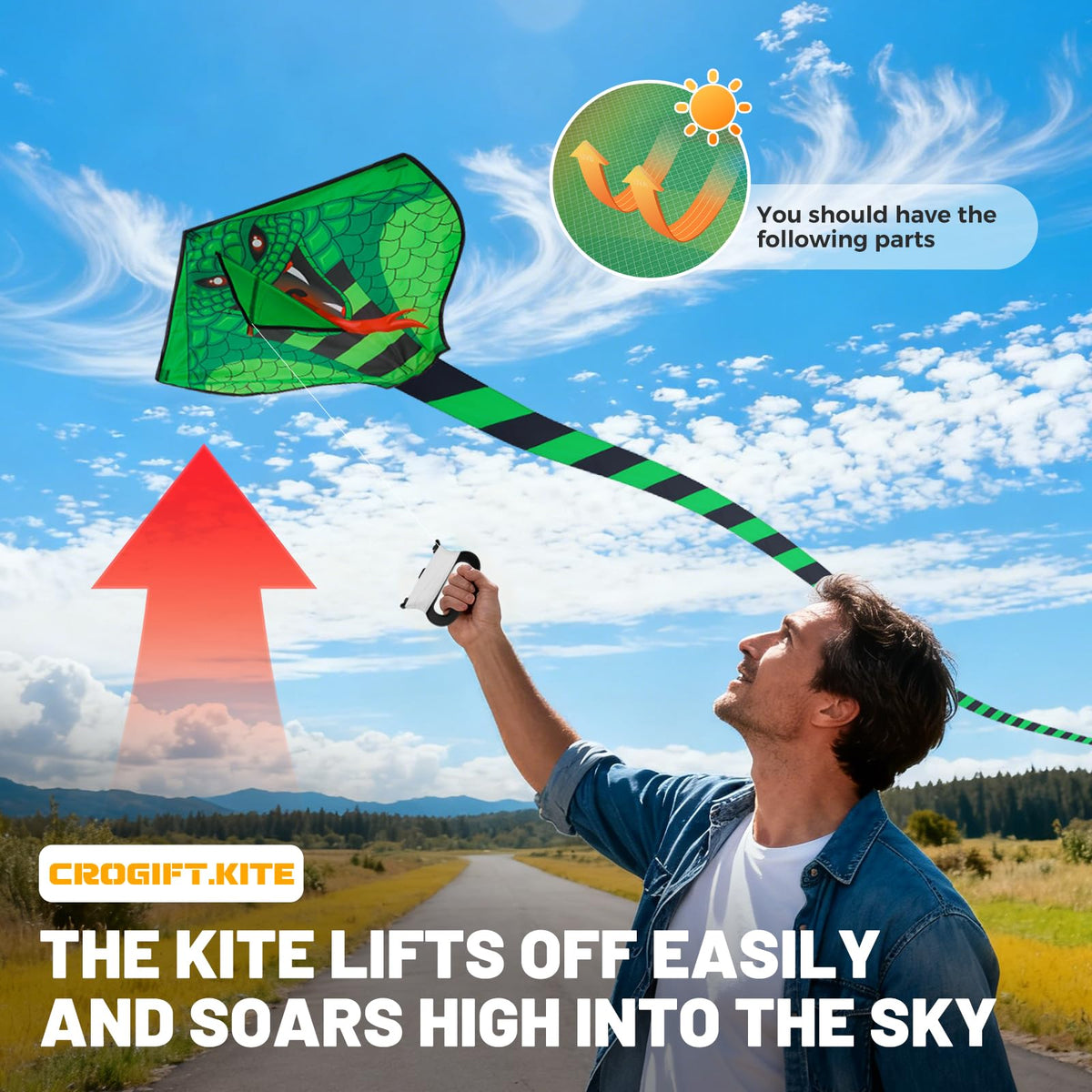 Crogift 100m kite string with easy-grip handle for confident launches