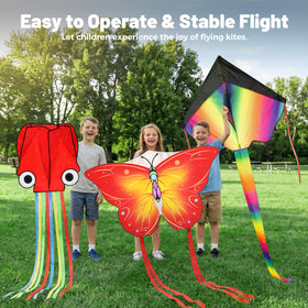Crogift giant red octopus kite with long tails, dramatic motion for outdoor fun.