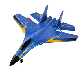 Crohorizon remote control airplane blue in flight, beginner-friendly stability.