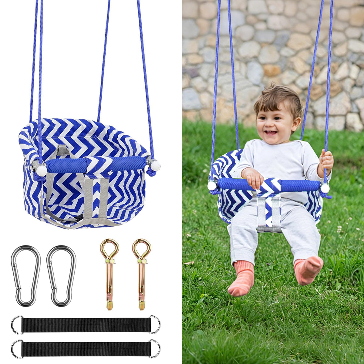 CROSDE Comfy Toddler Swing Seat in blue canvas supports safe outdoor play up to 220 lbs.