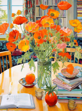 Cross and Glory Poppies Panorama Orange Elegance puzzle box on a table for family nights.