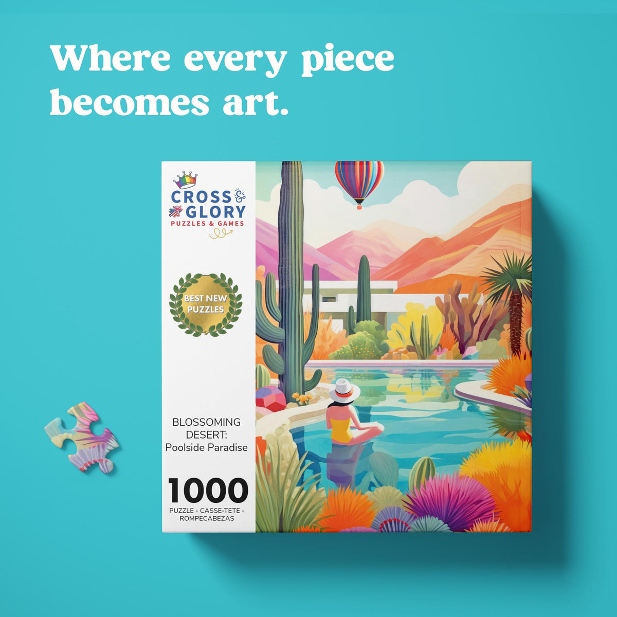 Cross and Glory vibrant desert cacti scene promotes focused enjoyable puzzle sessions