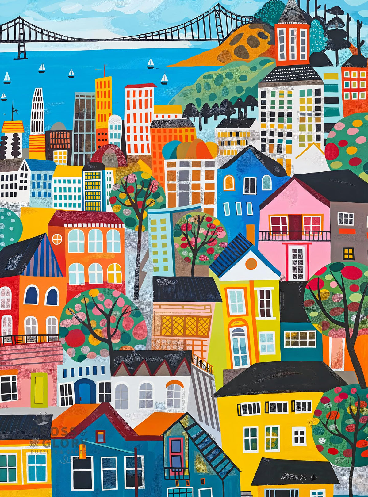Cross & Glory Bay Breeze Bright Lights puzzle cover with vibrant city art for relaxing evenings.