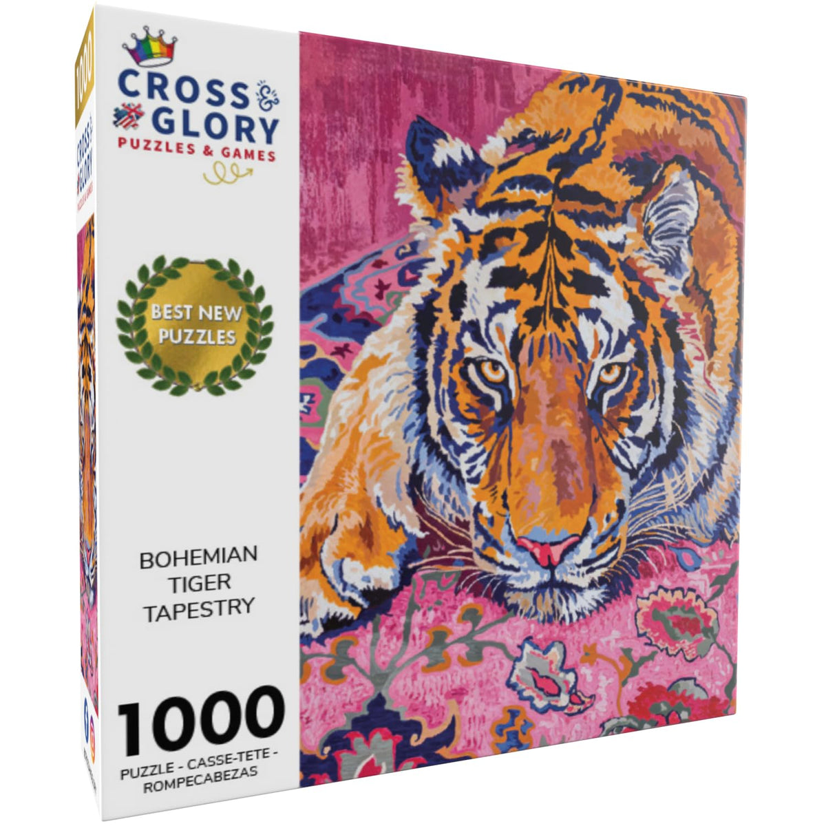 Cross & Glory Bohemian Tiger Tapestry—intricate Moroccan rug design inspiring wall art.