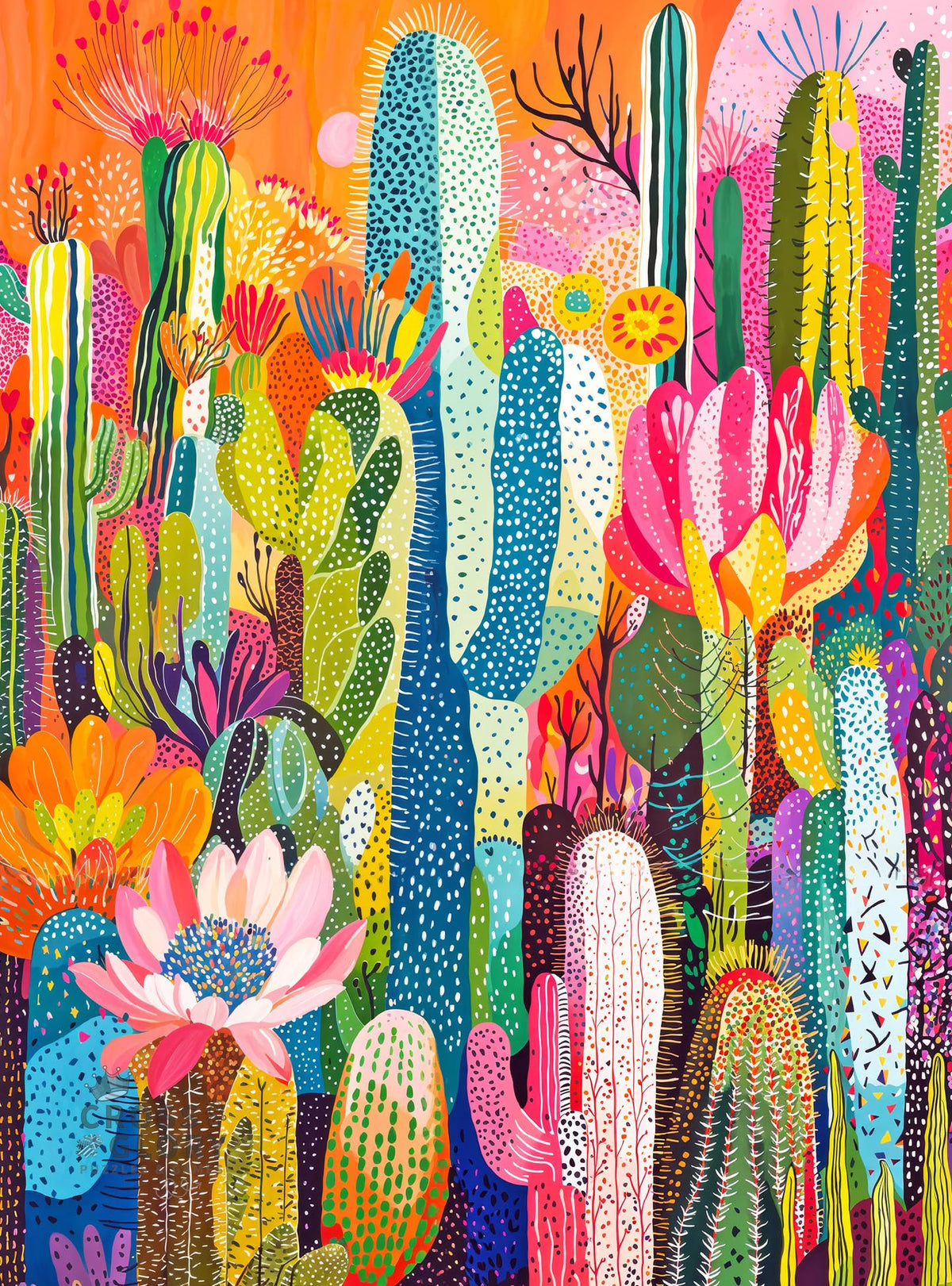Cross & Glory Cactus Inferno puzzle—fiery desert bloom, ideal for focused puzzling sessions.