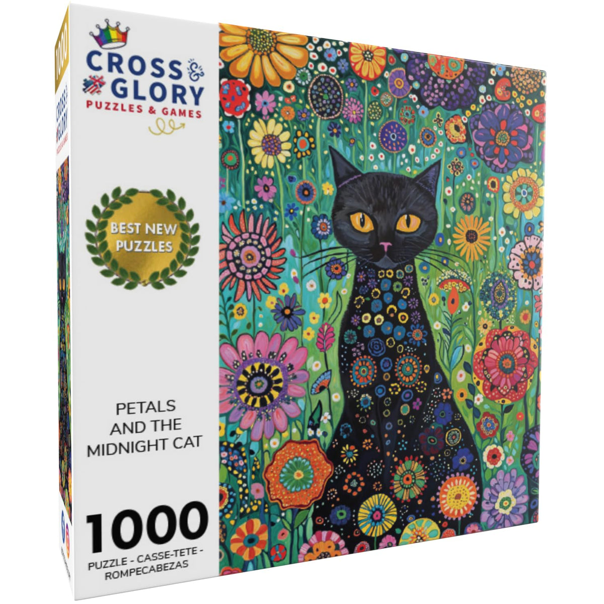 Cross & Glory cat and flowers puzzle detail showing intricate petal gradients.