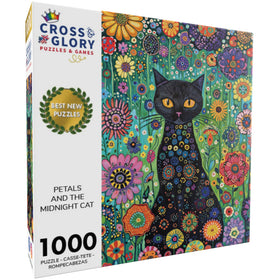 Cross & Glory cat and flowers puzzle detail showing intricate petal gradients.