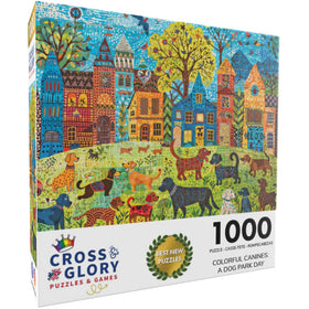 Cross & Glory Colorful Canines close-up of vibrant paw prints inviting mindful focus.