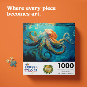 Cross & Glory Deep Blue Octopus Odyssey puzzle pieces reveal intricate details during assembly