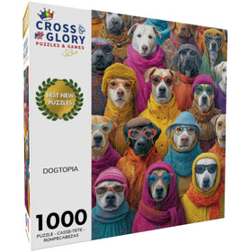 Cross & Glory Dogtopia fashion-dogs close-up, stylish pups for a colorful, mood-boosting puzzle.
