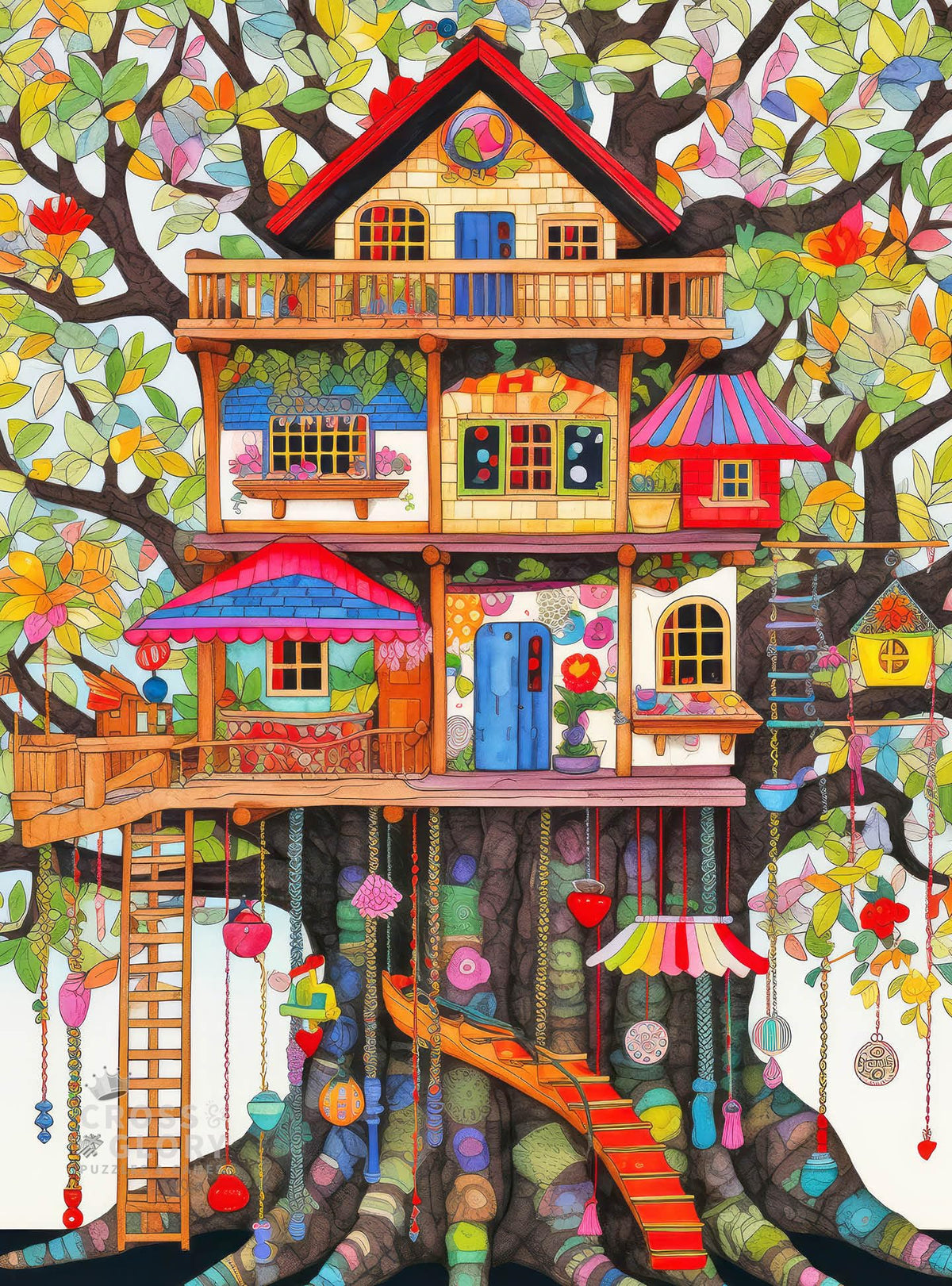 Cross & Glory Fantastical Treehouse Escape puzzle detail in lush forest inviting immersive play.