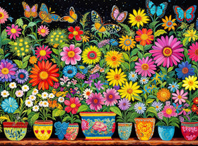 Cross & Glory Floral Fantasia garden scene with vibrant flowers and butterflies, ideal for relaxing puzzle sessions.