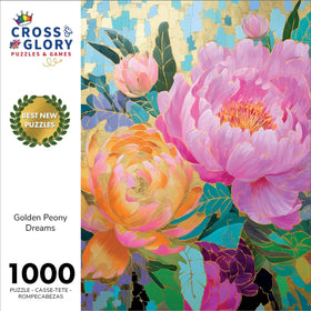 Cross & Glory Golden Peony Dreams pieces closeup highlighting bold shapes for satisfying assembly