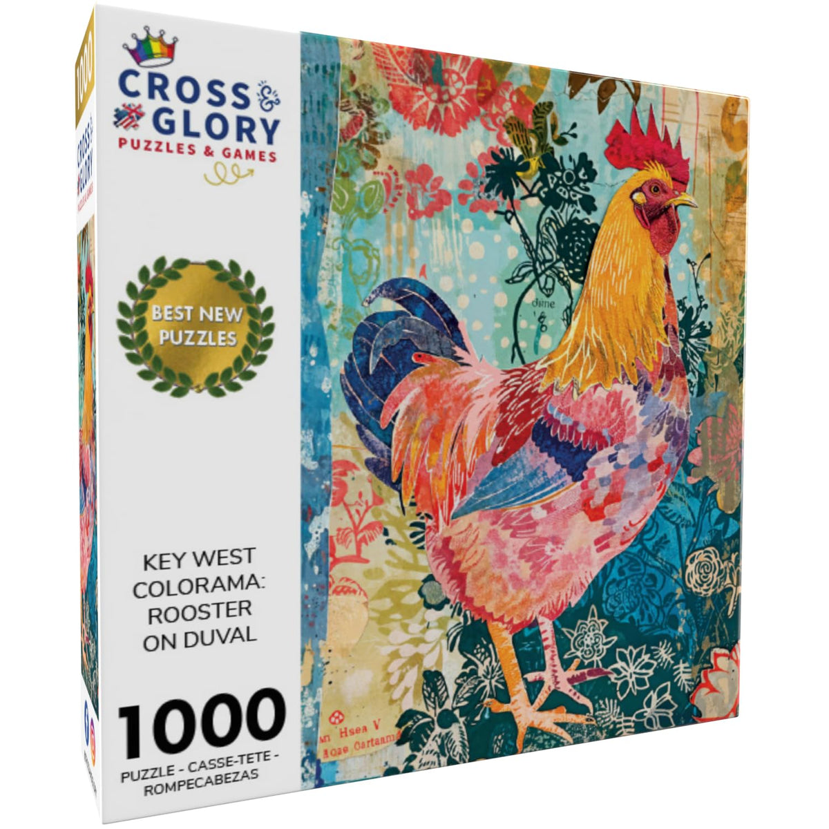 Cross & Glory Key West Colorama rooster on Duval puzzle, vivid colors for focused puzzling