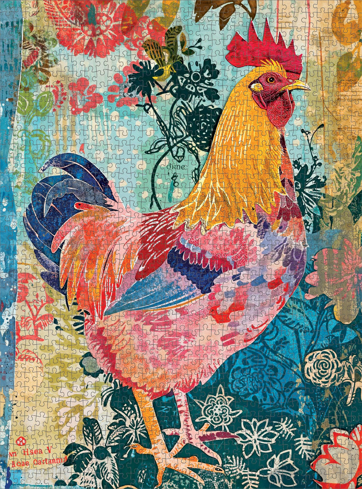 Cross & Glory rooster on Duval puzzle showcasing textured details and sunny atmosphere
