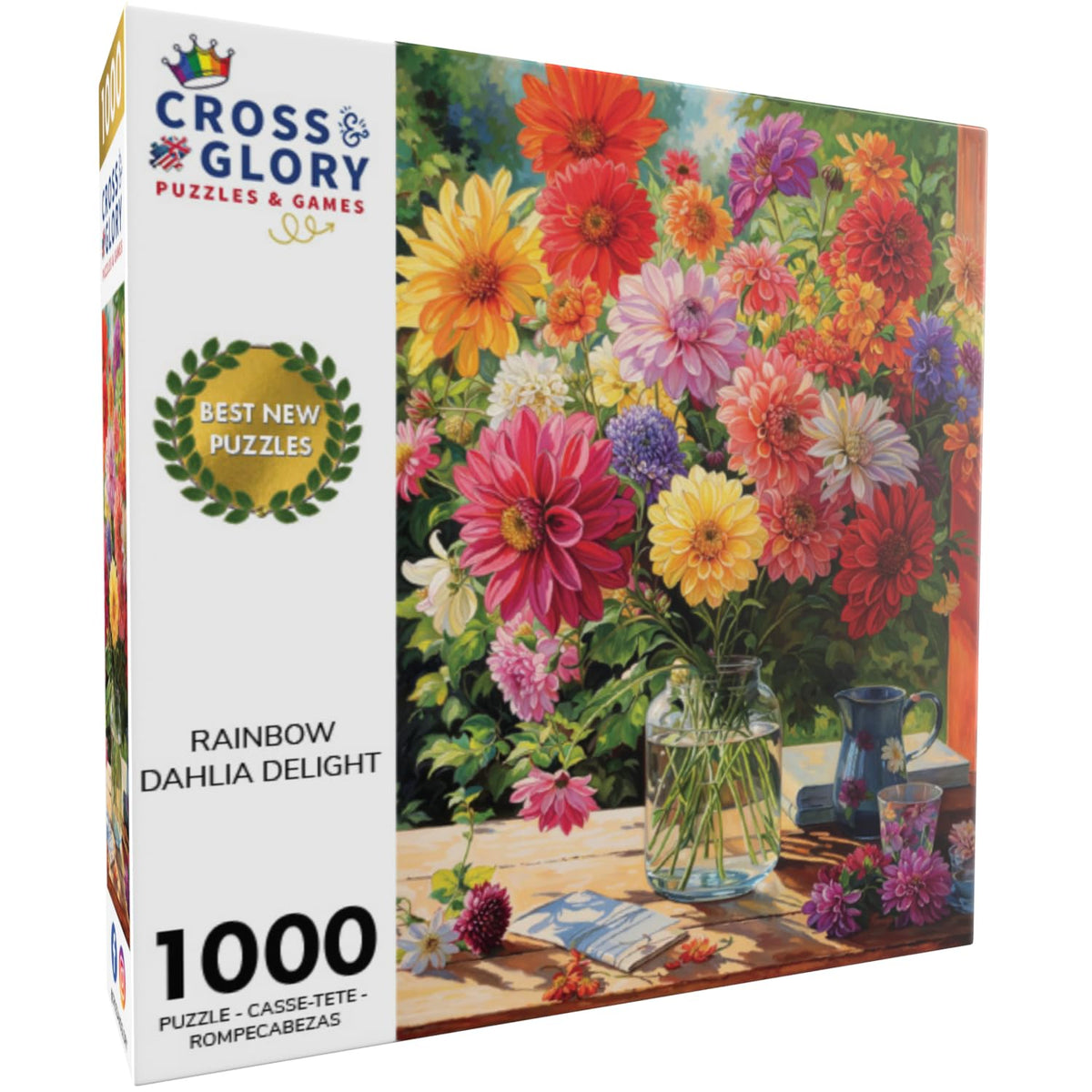 Cross and Glory Rainbow Dahlia Delight piece close-up showing intricate color detail.