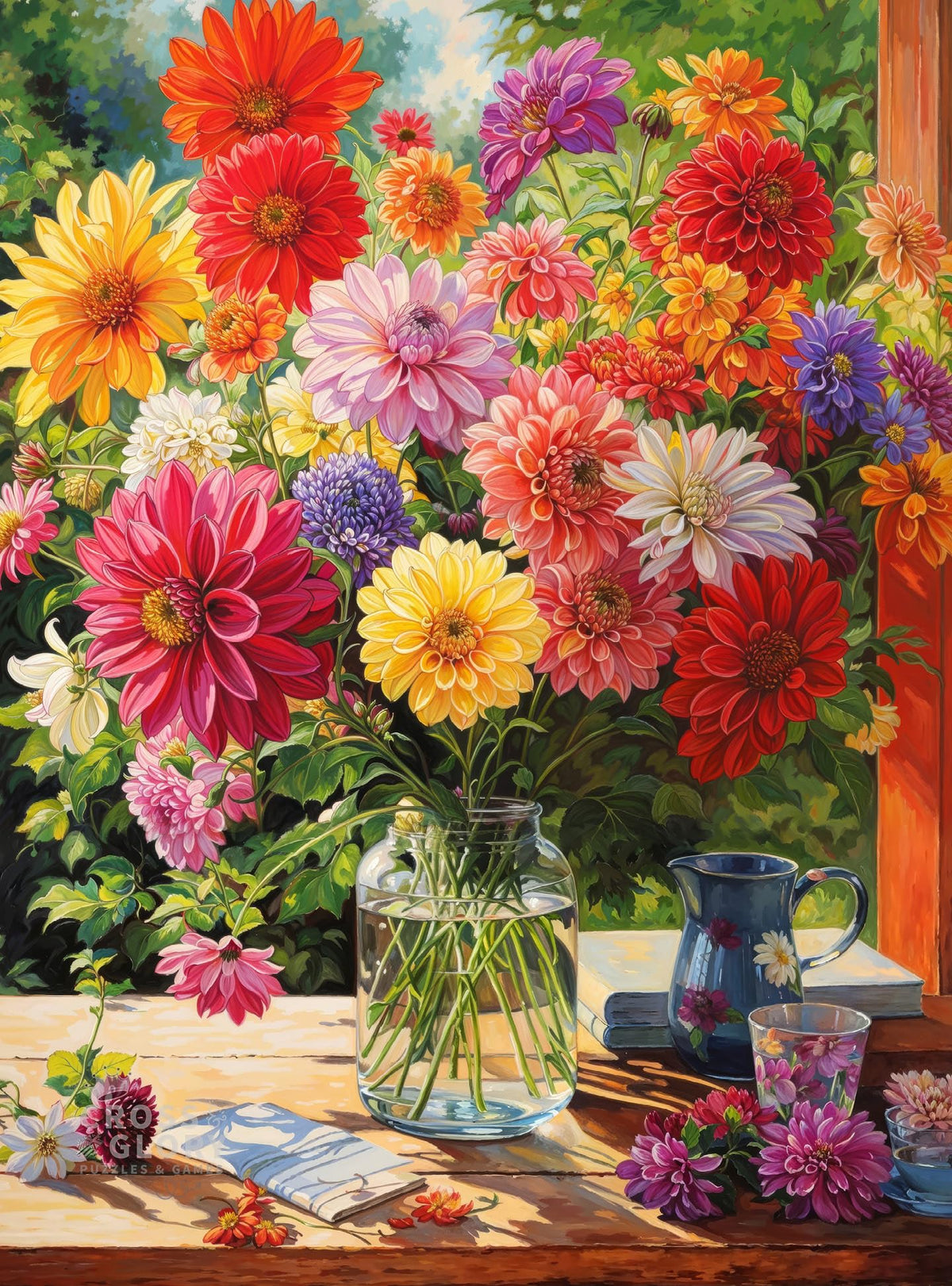 Cross and Glory Rainbow Dahlia Delight puzzle cover with vibrant colors for mindful time.