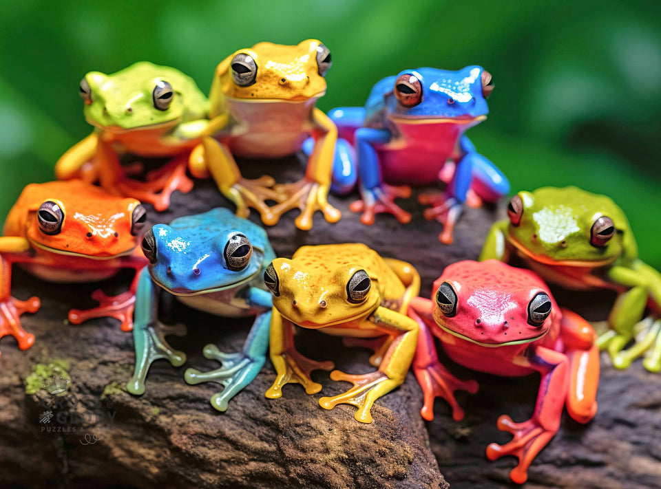 Cross and Glory Rainbow Ribbit puzzle box art shows the frog ensemble for adults to enjoy