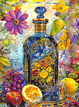 Cross & Glory Sundry & Vice bottle art detail for centerpiece display.