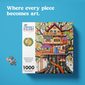 Cross & Glory Treehouse Escape color-saturated scene for engaging family puzzle time.