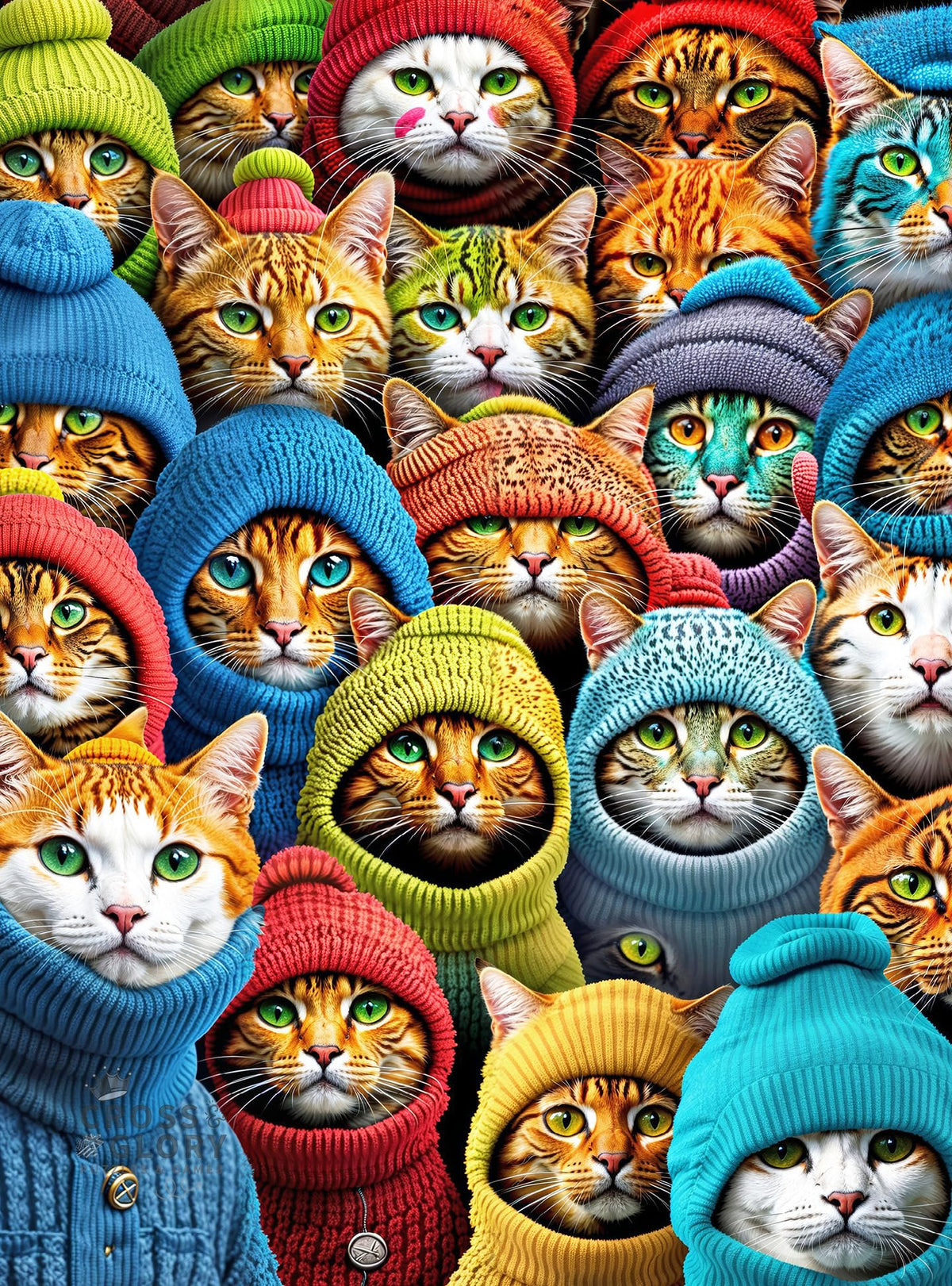 Cross & Glory Whiskered World kitty kaleidoscope pieces for a vibrant puzzle challenge