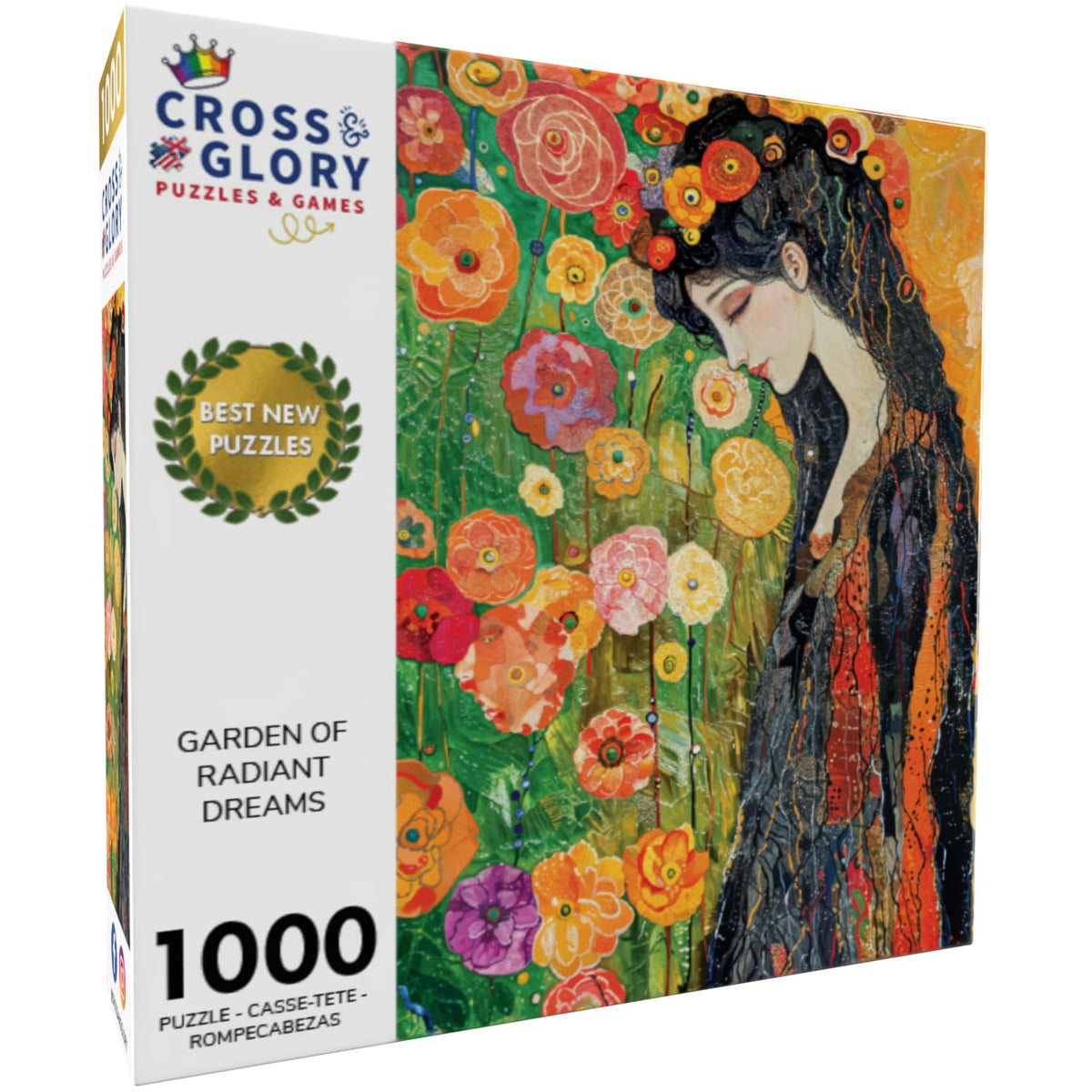 Portrait of a woman in a garden from Garden of Radiant Dreams, inviting peaceful puzzling.