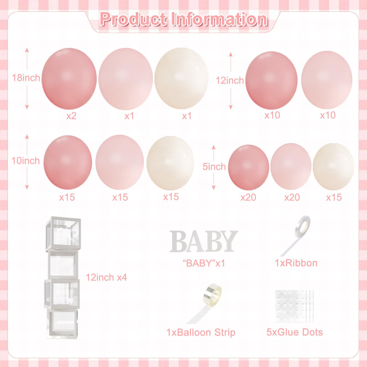 CROSSFINGERS Pink and White Balloons Pack adds elegant color for gender reveals.