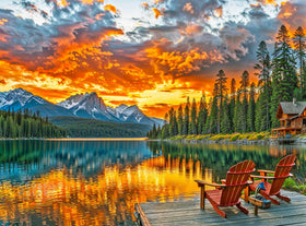 Cross & Glory Dockside Reflections puzzle box showcasing a serene sunset lake scene for relaxing evenings