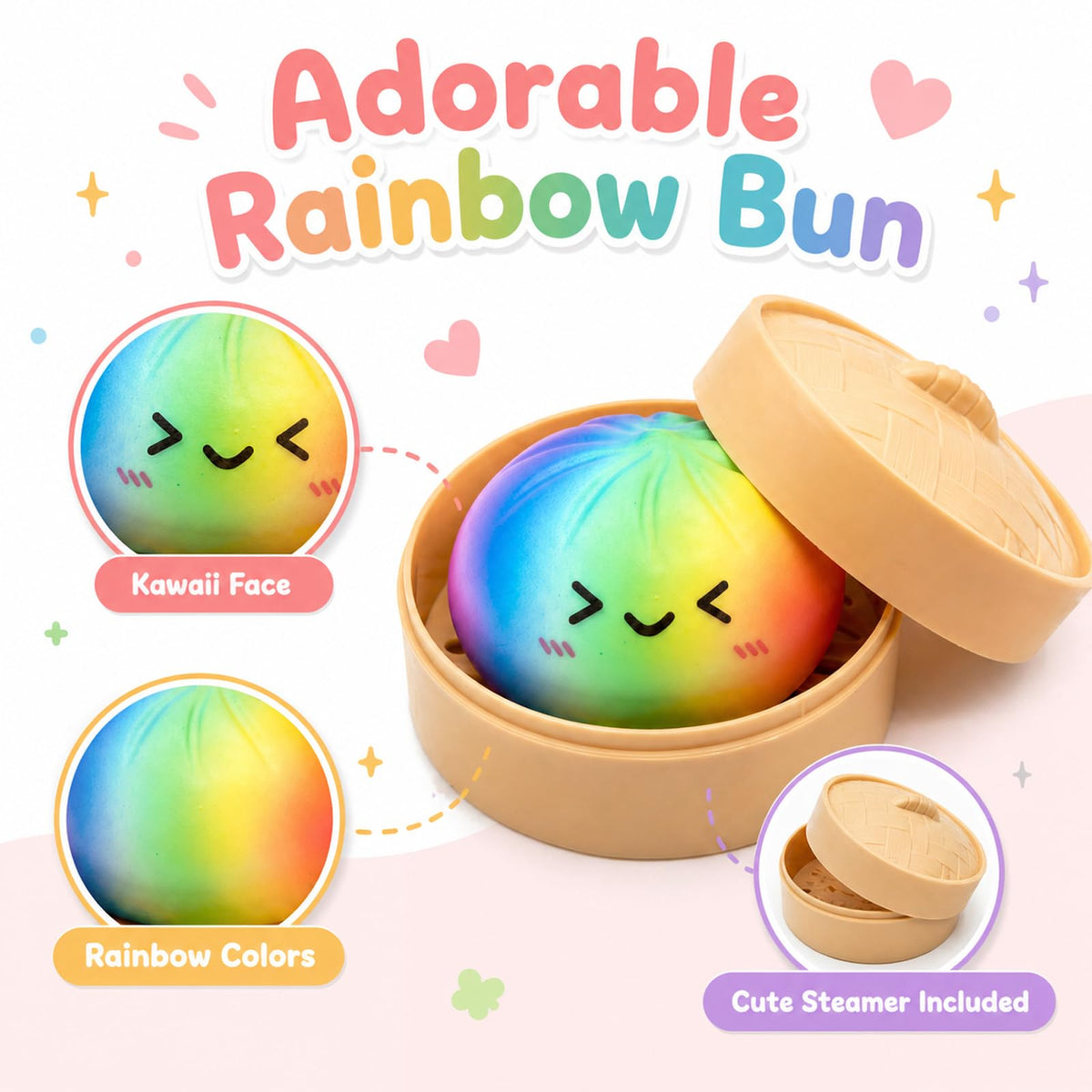 Crossunx Rainbow Dumpling Squishies durable TPR material supports long-lasting, stretchy squashing.