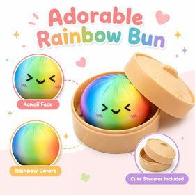 Crossunx Rainbow Dumpling Squishies durable TPR material supports long-lasting, stretchy squashing.