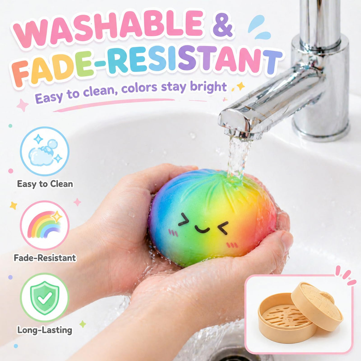 Crossunx Rainbow Dumpling Squishies portable fidget toy for commutes and study.
