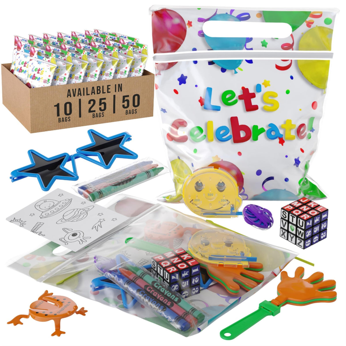 Crown Display pre-filled bag with coloring paper for kids party favors and creative play