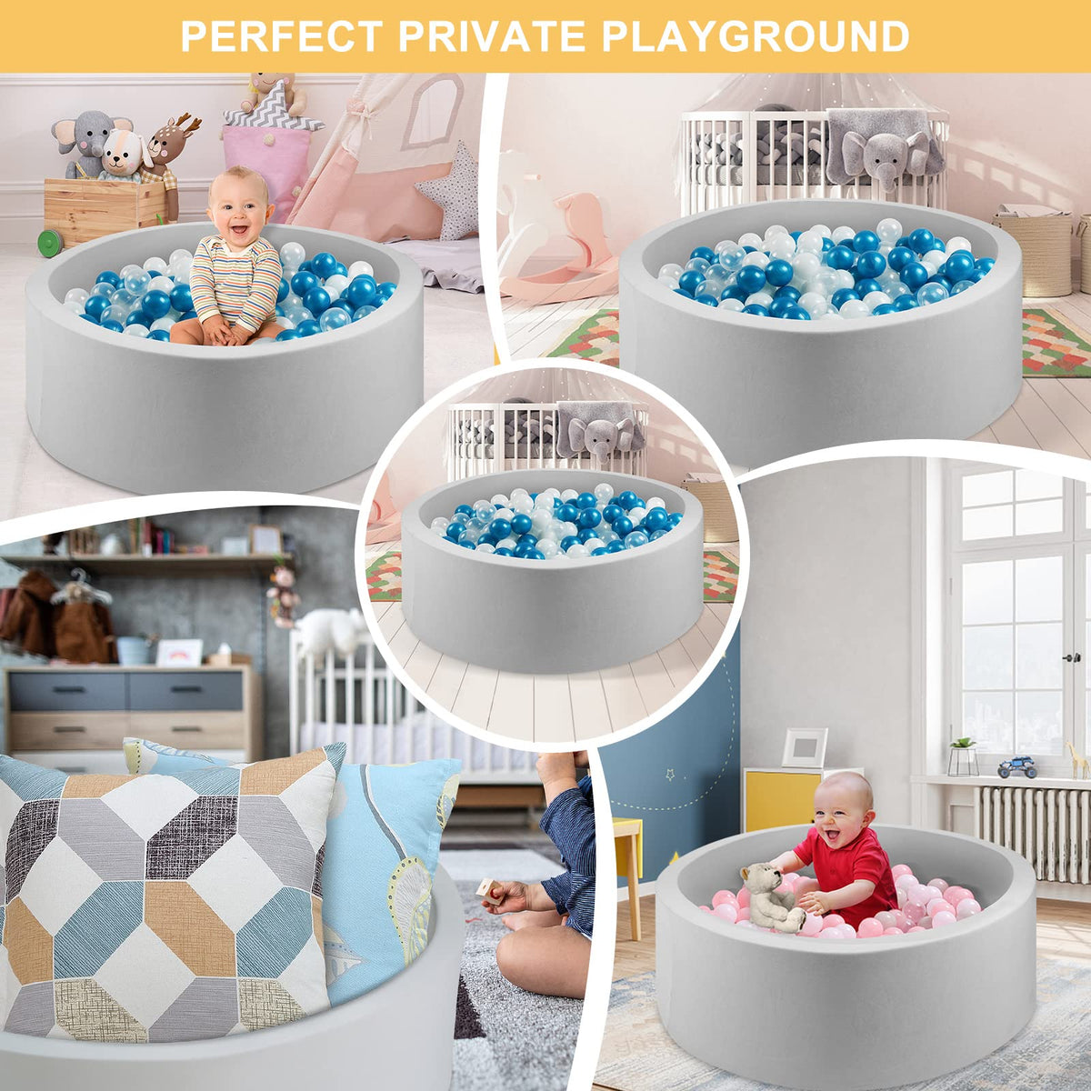 CROWNZONEE foam pit doubles as cozy storage and play space in the living room.