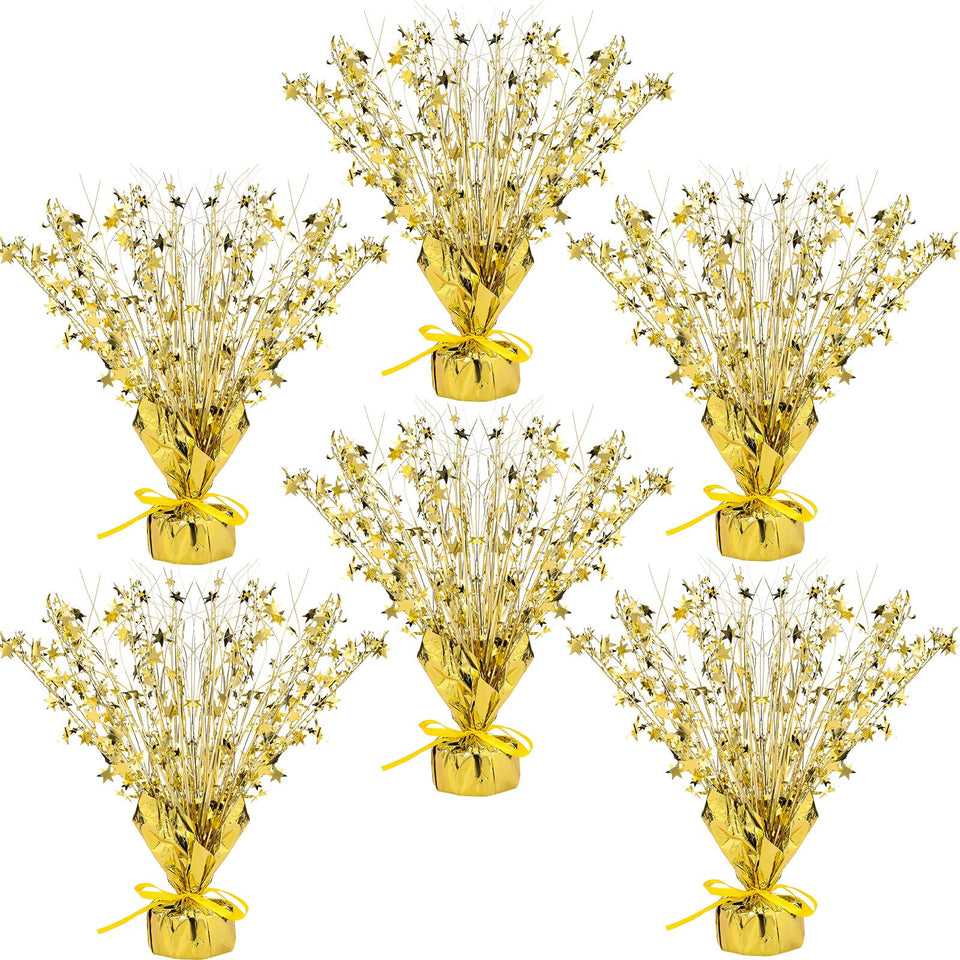 Crowye gold star centerpiece 6-pack on a festive table.