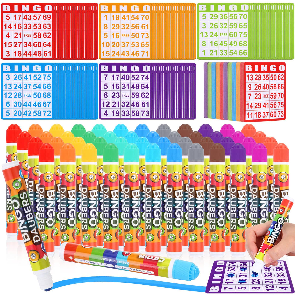 Crtiin 148-pack game cards and dot daubers set box for easy party setup.