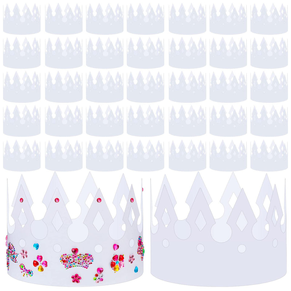 Crtiin 200-pack white paper crowns in package shot for quick party prep