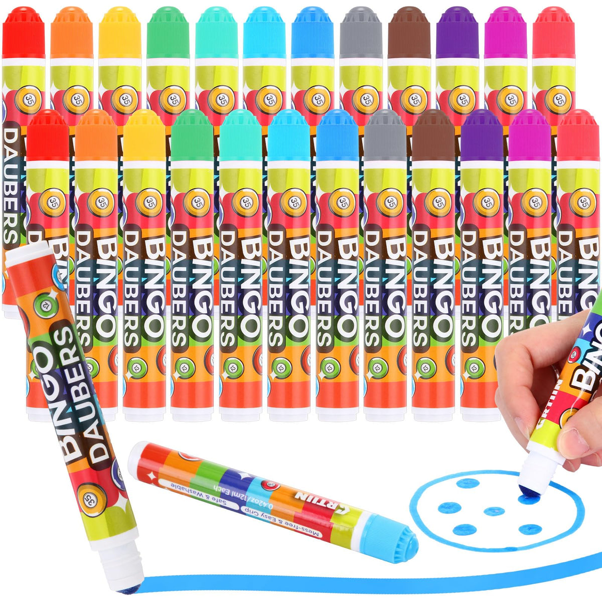 Crtiin 60 bingo daubers set displayed for quick color selection in bingo games.