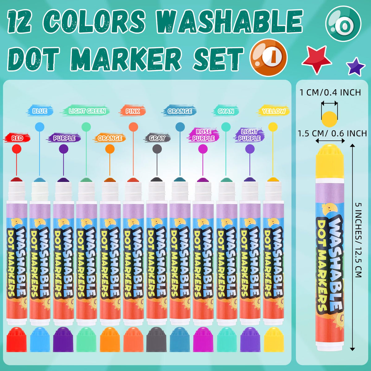Crtiin dot markers washable closeup, vibrant ink easily washes from skin and clothing.