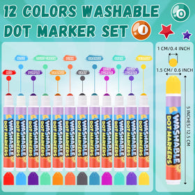 Crtiin dot markers washable closeup, vibrant ink easily washes from skin and clothing.