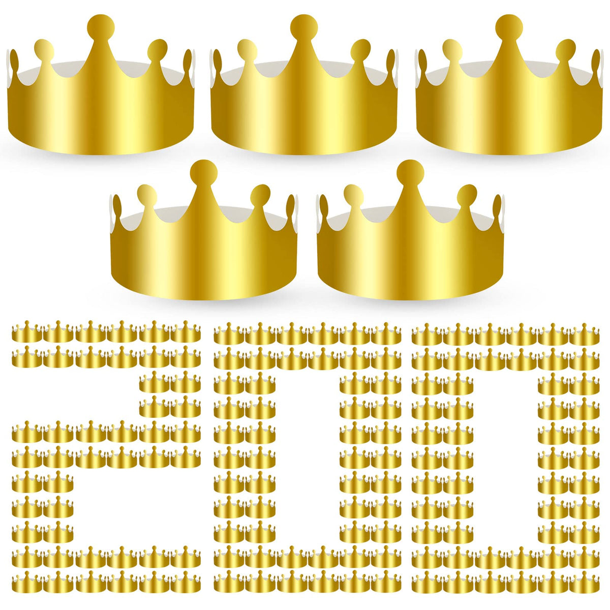 Crtiin gold paper crowns pack of 200 pieces for festive party wear.